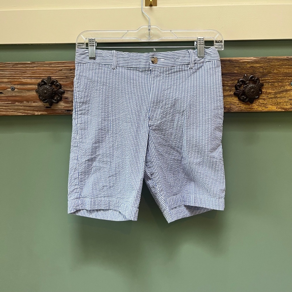 Polo Ralph Lauren Boys Blue White Seersucker Striped Shorts Size 12 Pony Logo